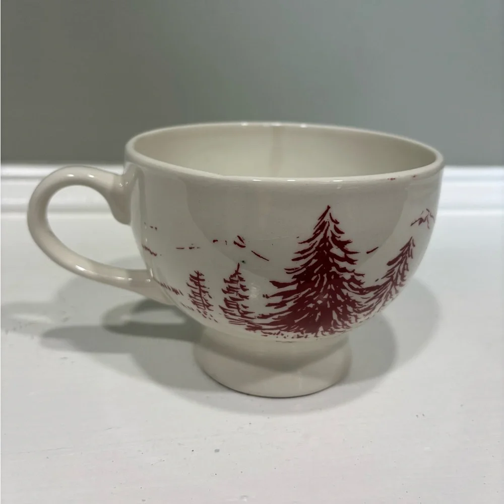 Anthropologie Christmas Toile Holiday Mug Red/White Scenic Teacup - Picture 5 of 7